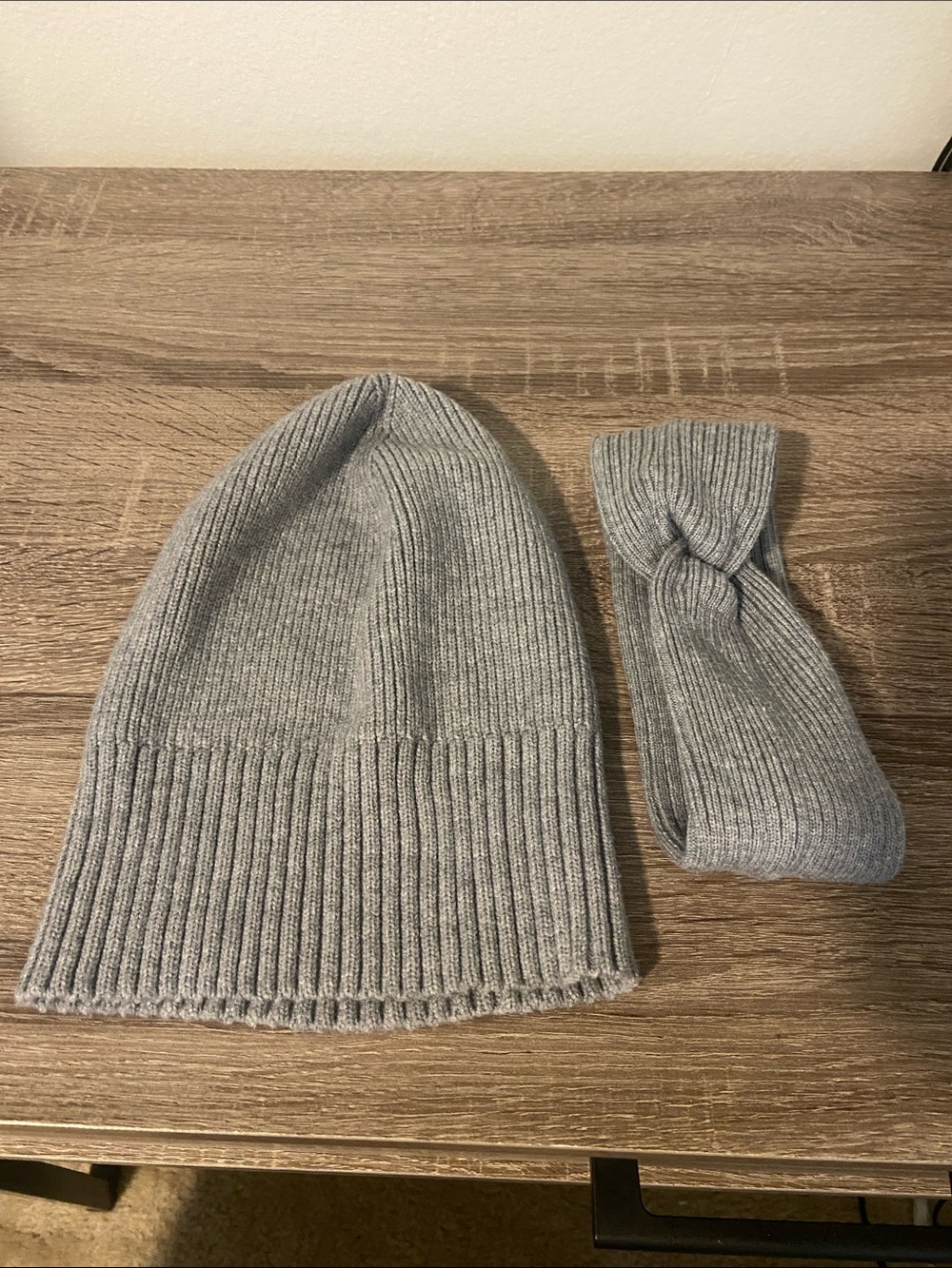 Time and Tru Gray Knit Beanie and Twist Headband Set